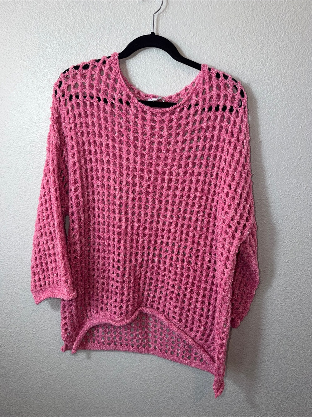 Pink Open-Knit Oversized Women's Sweater